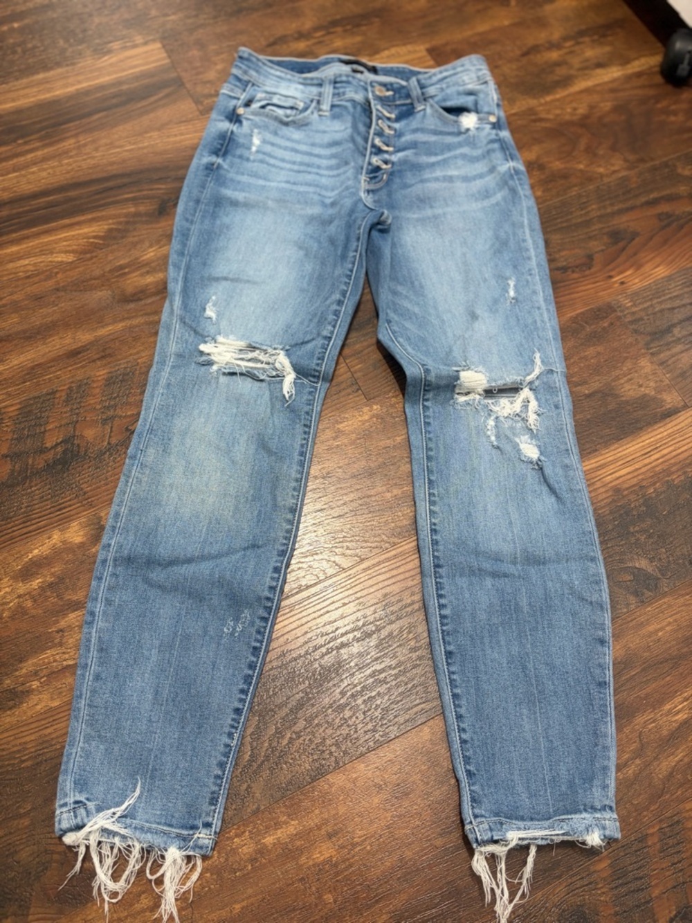 Judy Blue Jeans Women 1/25 Blue High Waist Boyfriend Distressed Button Fly